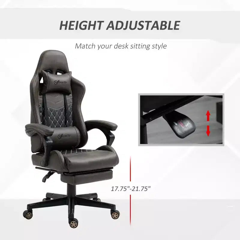 Chaise de jeu racing en cuir PU Diamond, chaise de bureau gamer à dossier haut, fauteuil inclinable pivotant avec repose-pieds, support lombaire, hauteur réglable