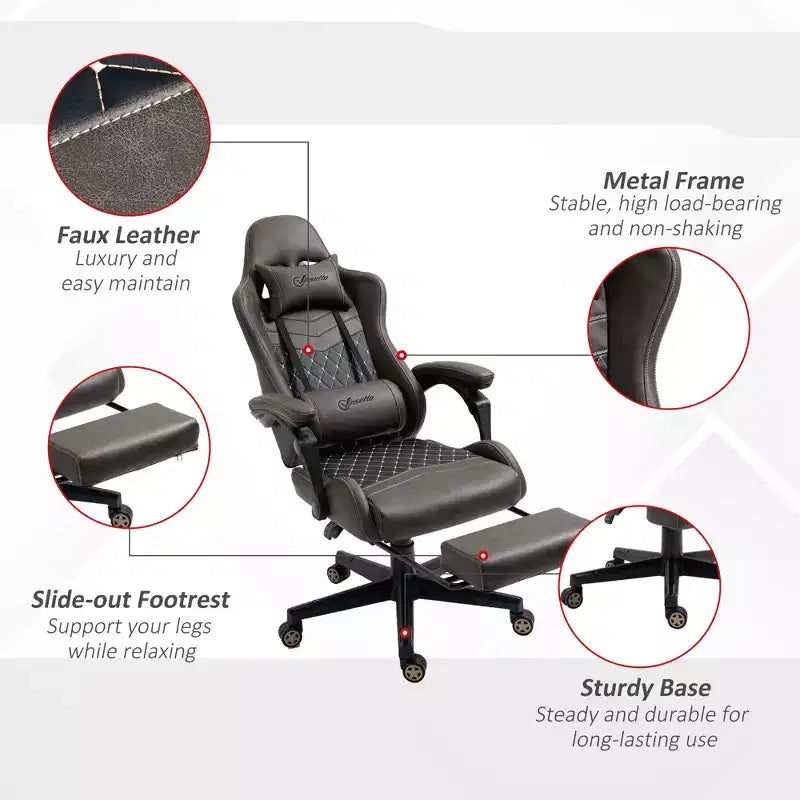 Chaise de jeu racing en cuir PU Diamond, chaise de bureau gamer à dossier haut, fauteuil inclinable pivotant avec repose-pieds, support lombaire, hauteur réglable