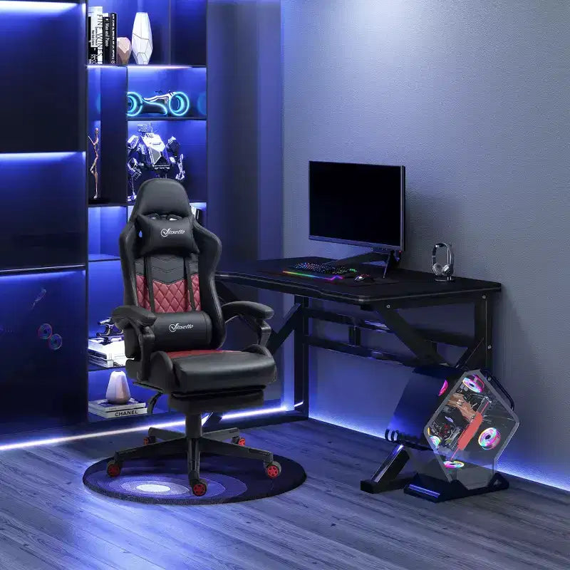Chaise de jeu racing en cuir PU Diamond, chaise de bureau gamer à dossier haut, fauteuil inclinable pivotant avec repose-pieds, support lombaire, hauteur réglable