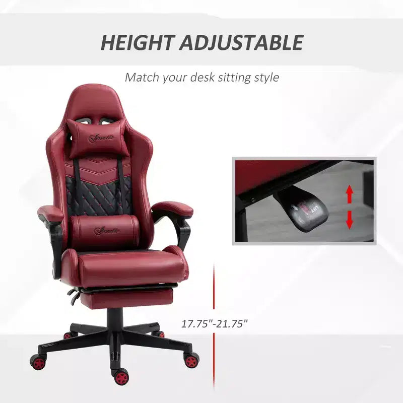 Chaise de jeu racing en cuir PU Diamond, chaise de bureau gamer à dossier haut, fauteuil inclinable pivotant avec repose-pieds, support lombaire, hauteur réglable