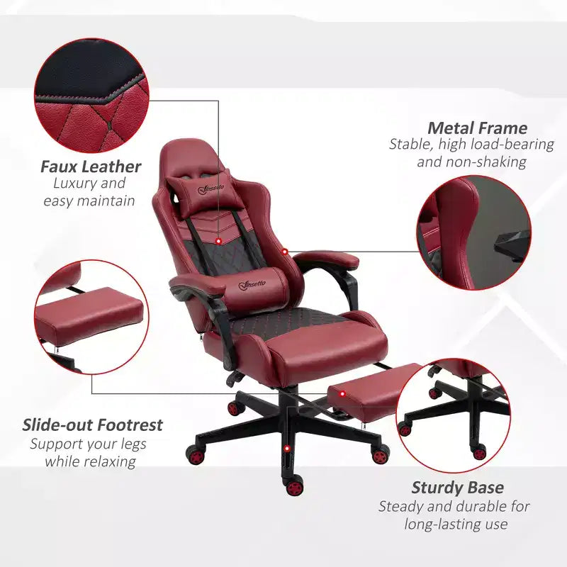 Chaise de jeu racing en cuir PU Diamond, chaise de bureau gamer à dossier haut, fauteuil inclinable pivotant avec repose-pieds, support lombaire, hauteur réglable