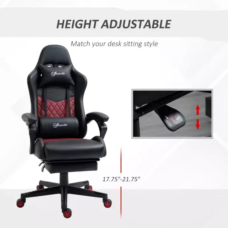 Chaise de jeu racing en cuir PU Diamond, chaise de bureau gamer à dossier haut, fauteuil inclinable pivotant avec repose-pieds, support lombaire, hauteur réglable