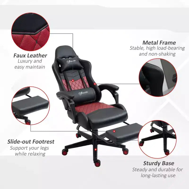 Chaise de jeu racing en cuir PU Diamond, chaise de bureau gamer à dossier haut, fauteuil inclinable pivotant avec repose-pieds, support lombaire, hauteur réglable