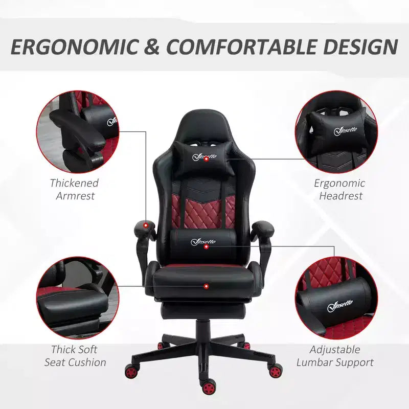 Chaise de jeu racing en cuir PU Diamond, chaise de bureau gamer à dossier haut, fauteuil inclinable pivotant avec repose-pieds, support lombaire, hauteur réglable