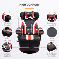Chaise gaming style racing, fauteuil inclinable avec soutien lombaire, repose-pieds et porte-gobelet / blanc / rouge