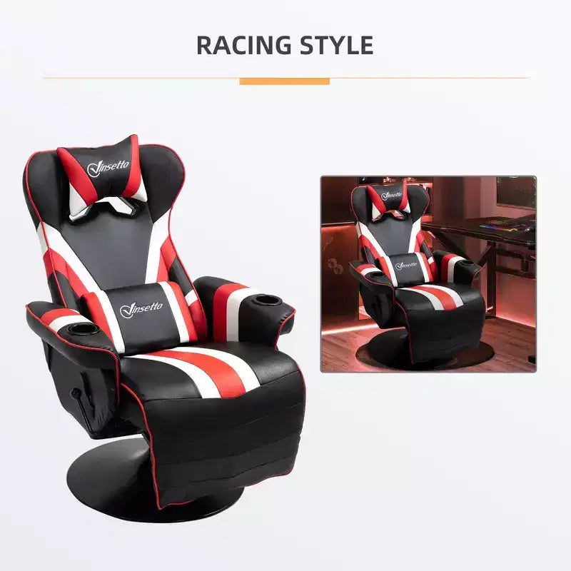 Chaise gaming style racing, fauteuil inclinable avec soutien lombaire, repose-pieds et porte-gobelet / blanc / rouge