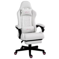Chaise de jeu en cuir PU à dossier haut, Chaise d'ordinateur de course avec roulettes pivotantes, repose-pieds rétractable, appui-tête, support lombaire et accoudoirs
