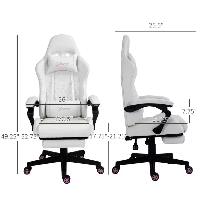 Chaise gaming en cuir PU à dossier haut, chaise d'ordinateur de course avec roulettes pivotantes, repose-pieds rétractable, appui-tête, soutien lombaire et accoudoir