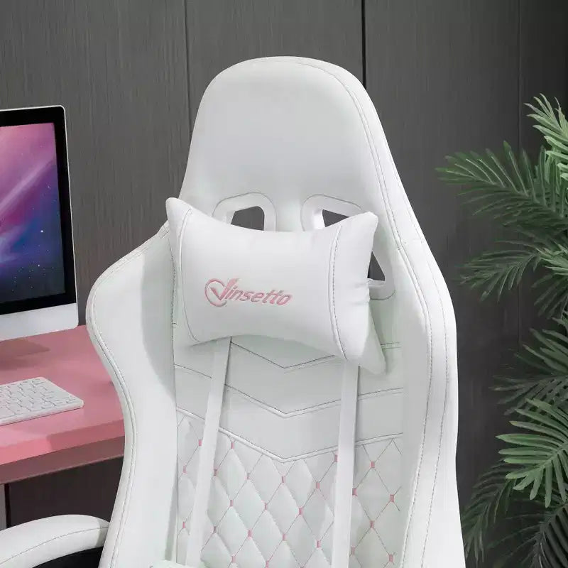 Chaise gaming en cuir PU à dossier haut, chaise d'ordinateur de course avec roulettes pivotantes, repose-pieds rétractable, appui-tête, soutien lombaire et accoudoir