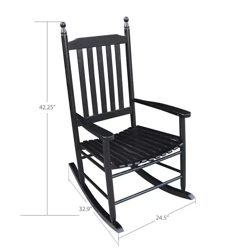 Fauteuil à bascule de porche en bois NOIR, sans tapis