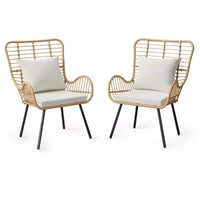 Fauteuils en résine tressée d'extérieur lot de 2, mobilier en résine tressée intérieur/extérieur, fauteuil de patio, fauteuil club toutes saisons avec coussins résistants à l'eau, bohème, marron