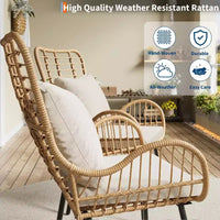 Fauteuils en résine tressée d'extérieur lot de 2, mobilier en résine tressée intérieur/extérieur, fauteuil de patio, fauteuil club toutes saisons avec coussins résistants à l'eau, bohème, marron