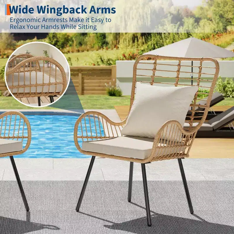 Fauteuils en résine tressée d'extérieur lot de 2, mobilier en résine tressée intérieur/extérieur, fauteuil de patio, fauteuil club toutes saisons avec coussins résistants à l'eau, bohème, marron