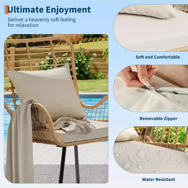 Fauteuils en résine tressée d'extérieur lot de 2, mobilier en résine tressée intérieur/extérieur, fauteuil de patio, fauteuil club toutes saisons avec coussins résistants à l'eau, bohème, marron
