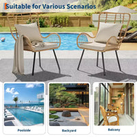 Fauteuils en résine tressée d'extérieur lot de 2, mobilier en résine tressée intérieur/extérieur, fauteuil de patio, fauteuil club toutes saisons avec coussins résistants à l'eau, bohème, marron