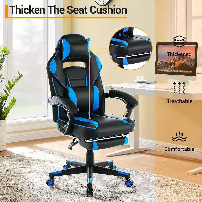Chaise gaming ergonomique Acekool pour adultes, cuir PU, lombaire de massage, repose-pieds, réglable, pour le bureau ou le gaming