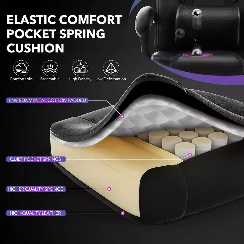 Chaise gaming ergonomique Acekool pour adultes, cuir PU, lombaire de massage, repose-pieds, réglable, pour le bureau ou le gaming