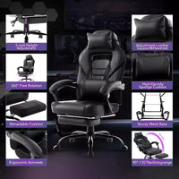 Chaise gaming ergonomique Acekool pour adultes, cuir PU, lombaire de massage, repose-pieds, réglable, pour le bureau ou le gaming