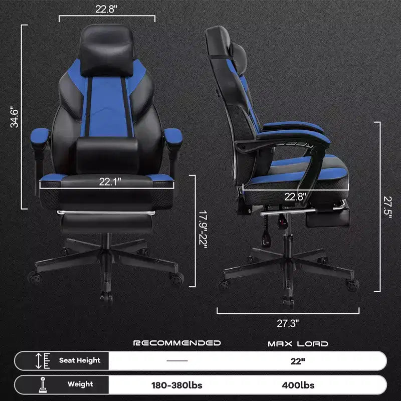 Chaises gaming Celebalcony pour adultes avec repose-pieds, dossier haut, soutien lombaire de massage, chaises d'ordinateur pivotantes à 360° à hauteur réglable