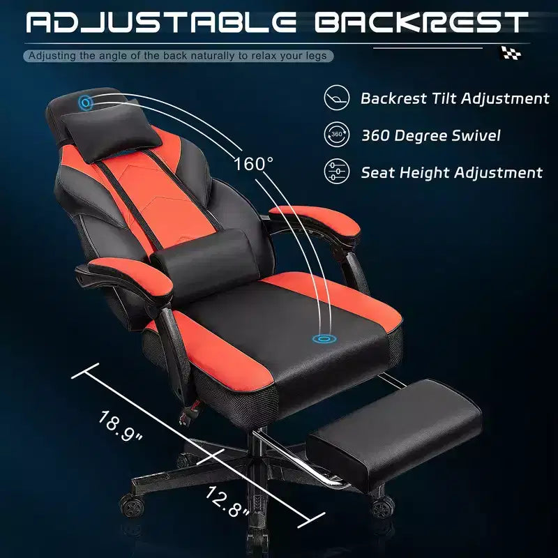 Chaises gaming Celebalcony pour adultes avec repose-pieds, dossier haut, soutien lombaire de massage, chaises d'ordinateur pivotantes à 360° à hauteur réglable