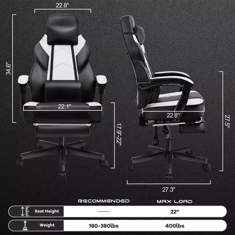 Chaises gaming Celebalcony pour adultes avec repose-pieds, dossier haut, soutien lombaire de massage, chaises d'ordinateur pivotantes à 360° à hauteur réglable