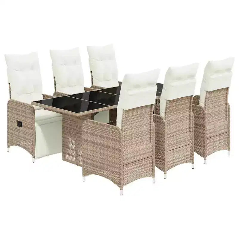 vidaXL Ensemble de bistrot Beige, Rotin PE Marron, Acier, Verre Trempé 6 places