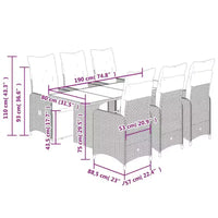 vidaXL Ensemble de bistrot Beige, Rotin PE Marron, Acier, Verre Trempé 6 places