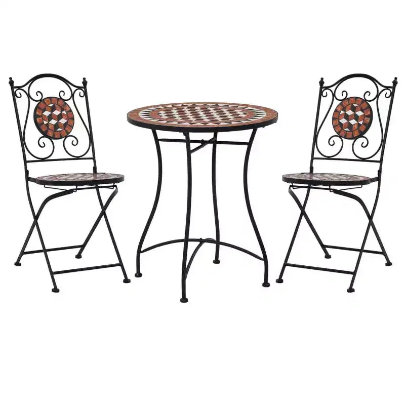 vidaXL Mosaic Bistro Set Terracotta Powder-coated iron, ceramic tile