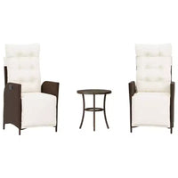 vidaXL 3 Piece Bistro Set with Cushions Brown Poly Rattan