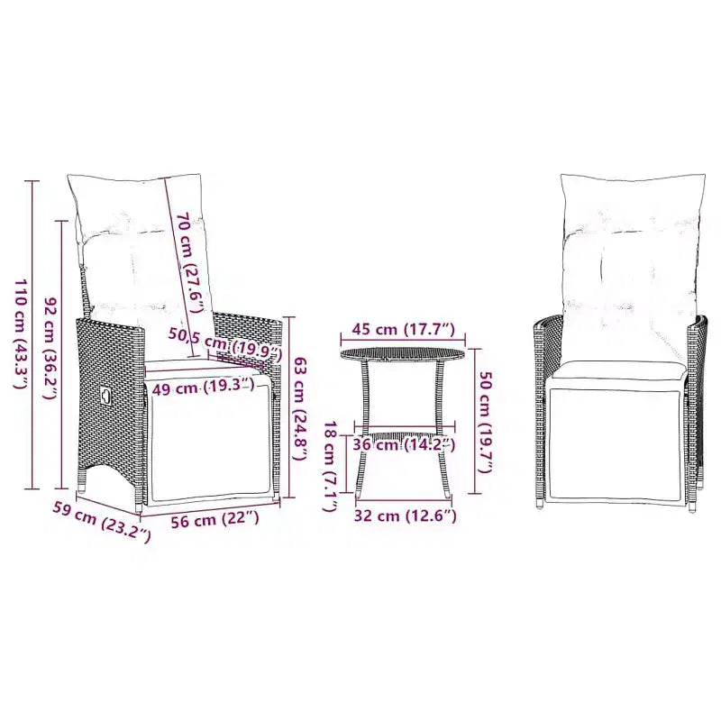 vidaXL Ensemble bistrot 3 pièces avec coussins en résine tressée gris