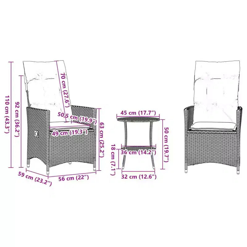 vidaXL Ensemble de bistrot avec coussins en résine tressée