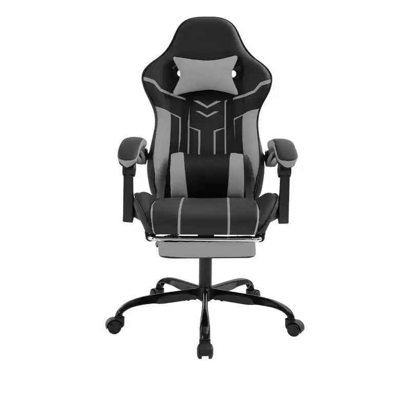 Chaise de jeu MAYEERTY, chaise d'ordinateur, chaise ergonomique avec repose-pieds et soutien lombaire pour salon, noir-gris