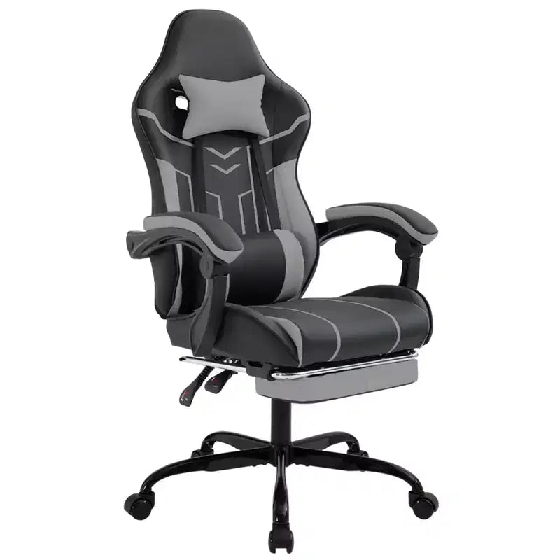 Chaise de jeu MAYEERTY, chaise d'ordinateur, chaise ergonomique avec repose-pieds et soutien lombaire pour salon, noir-gris