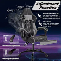 Chaise de jeu MAYEERTY, chaise d'ordinateur, chaise ergonomique avec repose-pieds et soutien lombaire pour salon, noir-gris