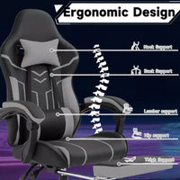 Chaise de jeu MAYEERTY, chaise d'ordinateur, chaise ergonomique avec repose-pieds et soutien lombaire pour salon, noir-gris