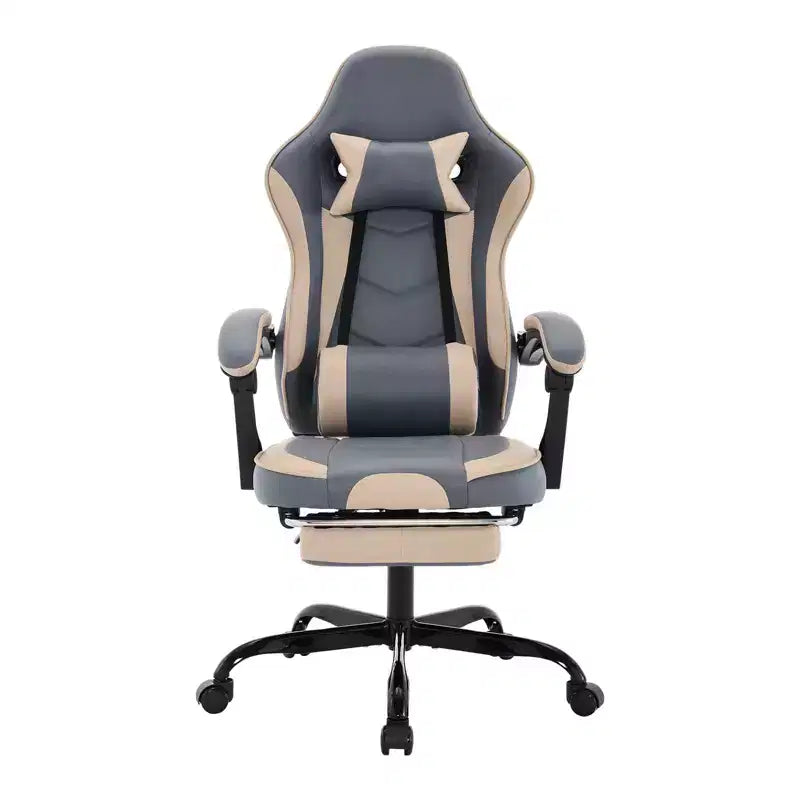 Chaise gaming MAYEERTY, chaise d'ordinateur ergonomique avec repose-pieds et soutien lombaire de massage, chaise de jeu vidéo pivotante à hauteur réglable, bleu beige