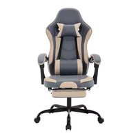 Chaise gaming MAYEERTY, chaise d'ordinateur ergonomique avec repose-pieds et soutien lombaire de massage, chaise de jeu vidéo pivotante à hauteur réglable, bleu beige