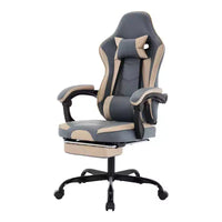 Chaise gaming MAYEERTY, chaise d'ordinateur ergonomique avec repose-pieds et soutien lombaire de massage, chaise de jeu vidéo pivotante à hauteur réglable, bleu beige