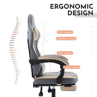 Chaise gaming MAYEERTY, chaise d'ordinateur ergonomique avec repose-pieds et soutien lombaire de massage, chaise de jeu vidéo pivotante à hauteur réglable, bleu beige