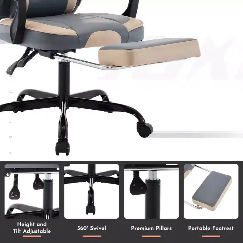 Chaise gaming MAYEERTY, chaise d'ordinateur ergonomique avec repose-pieds et soutien lombaire de massage, chaise de jeu vidéo pivotante à hauteur réglable, bleu beige