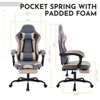 Chaise gaming MAYEERTY, chaise d'ordinateur ergonomique avec repose-pieds et soutien lombaire de massage, chaise de jeu vidéo pivotante à hauteur réglable, bleu beige