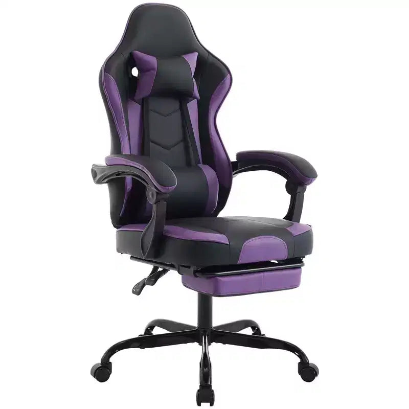 Chaise gaming MAYEERTY, chaise d'ordinateur ergonomique avec repose-pieds et soutien lombaire de massage, chaise de jeu vidéo pivotante à hauteur réglable, violet noir