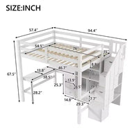 Clihome Lit mezzanine Full avec bureau en L et tiroirs, placard et escalier de rangement