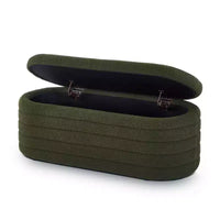 Okak Banc pouf de rangement ovale moderne avec charnière de sécurité, banc d'entrée rembourré, banc de pied de lit pour salon, entrée