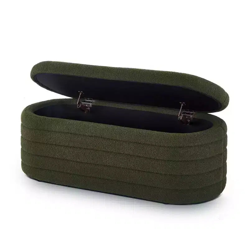 Okak Banc pouf de rangement ovale moderne avec charnière de sécurité, banc d'entrée rembourré, banc de pied de lit pour salon, entrée