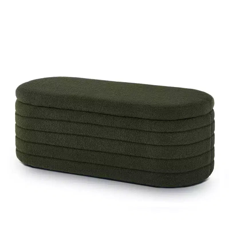 Okak Banc pouf de rangement ovale moderne avec charnière de sécurité, banc d'entrée rembourré, banc de pied de lit pour salon, entrée