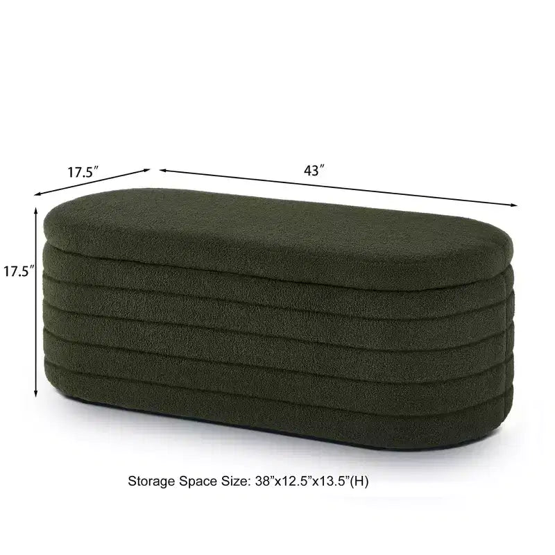 Okak Banc pouf de rangement ovale moderne avec charnière de sécurité, banc d'entrée rembourré, banc de pied de lit pour salon, entrée