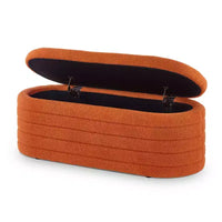 Okak Banc pouf de rangement ovale moderne avec charnière de sécurité, banc d'entrée rembourré, banc de pied de lit pour salon, entrée