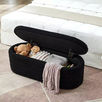 Okak Banc pouf de rangement ovale moderne avec charnière de sécurité, banc d'entrée rembourré, banc de pied de lit pour salon, entrée