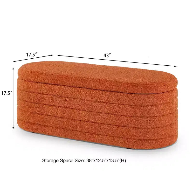 Okak Banc pouf de rangement ovale moderne avec charnière de sécurité, banc d'entrée rembourré, banc de pied de lit pour salon, entrée